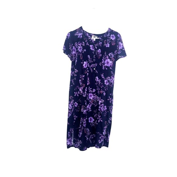 Aria Collection Other - Womens Floral Print Dress Short Sleeve Button Front Relaxed Fit Medium Purple &
